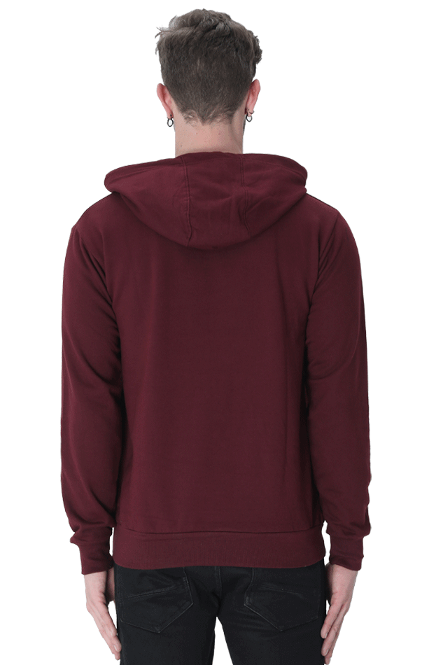 Back view of Bonzo Peter's Traveller Hooded Sweatshirt in deep maroon, showcasing its cozy fit and stylish design.