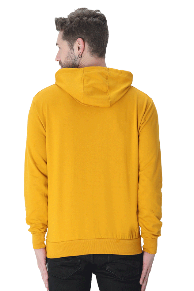 Unisex Believe Hooded Sweatshirt in vibrant yellow, featuring a cozy hood and stylish design, perfect for winter wear.