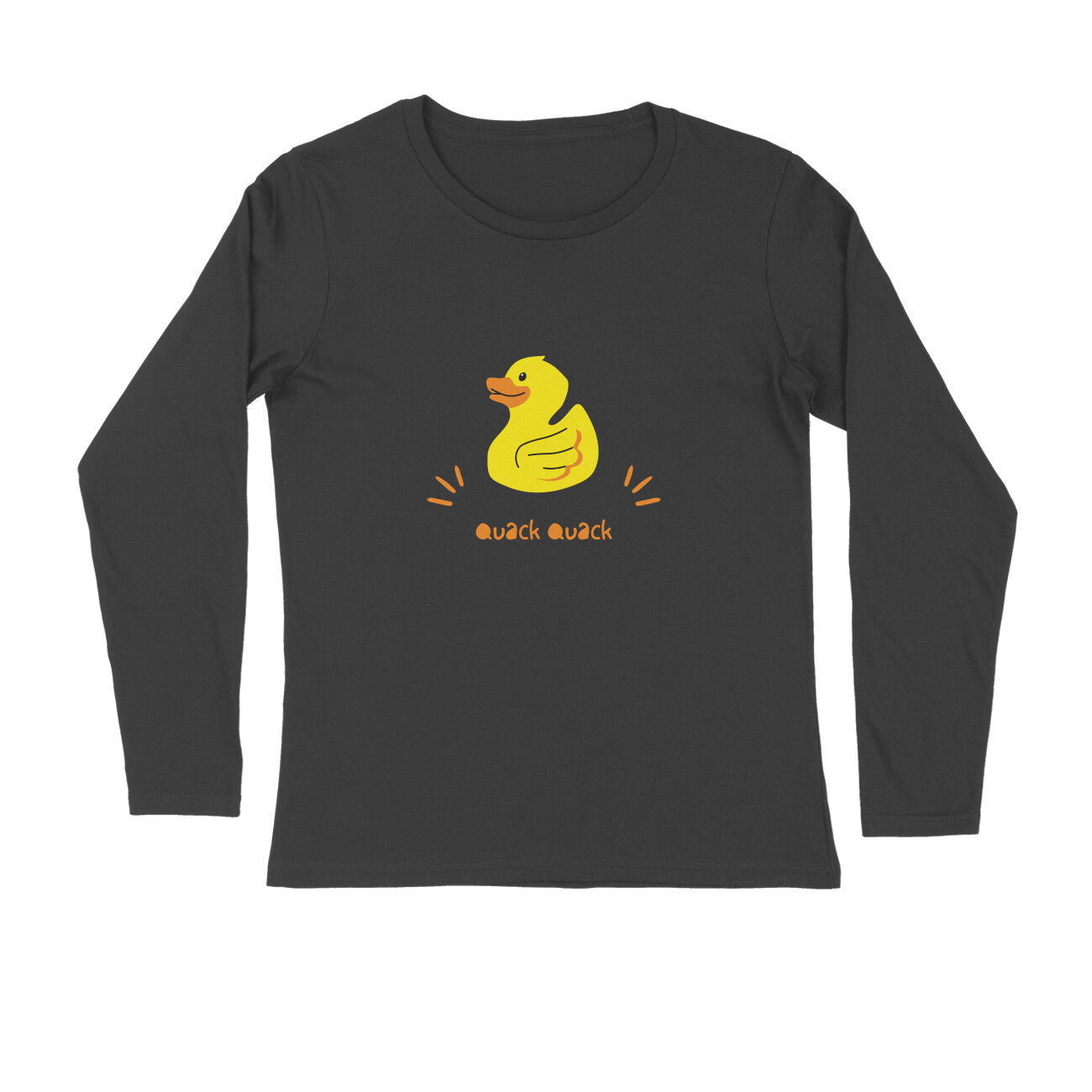 Quack Quack Full Sleeves Round Neck Unisex T-shirt in Black with Yellow Duck Print