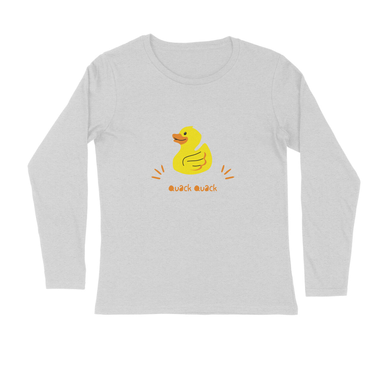 Quack Quack full sleeves unisex round neck t-shirt in light grey with yellow duck graphic, made from sustainable cotton blend fabric.