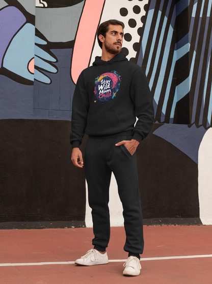 Stay Wild Hooded Sweatshirt & Joggers Combo - Black