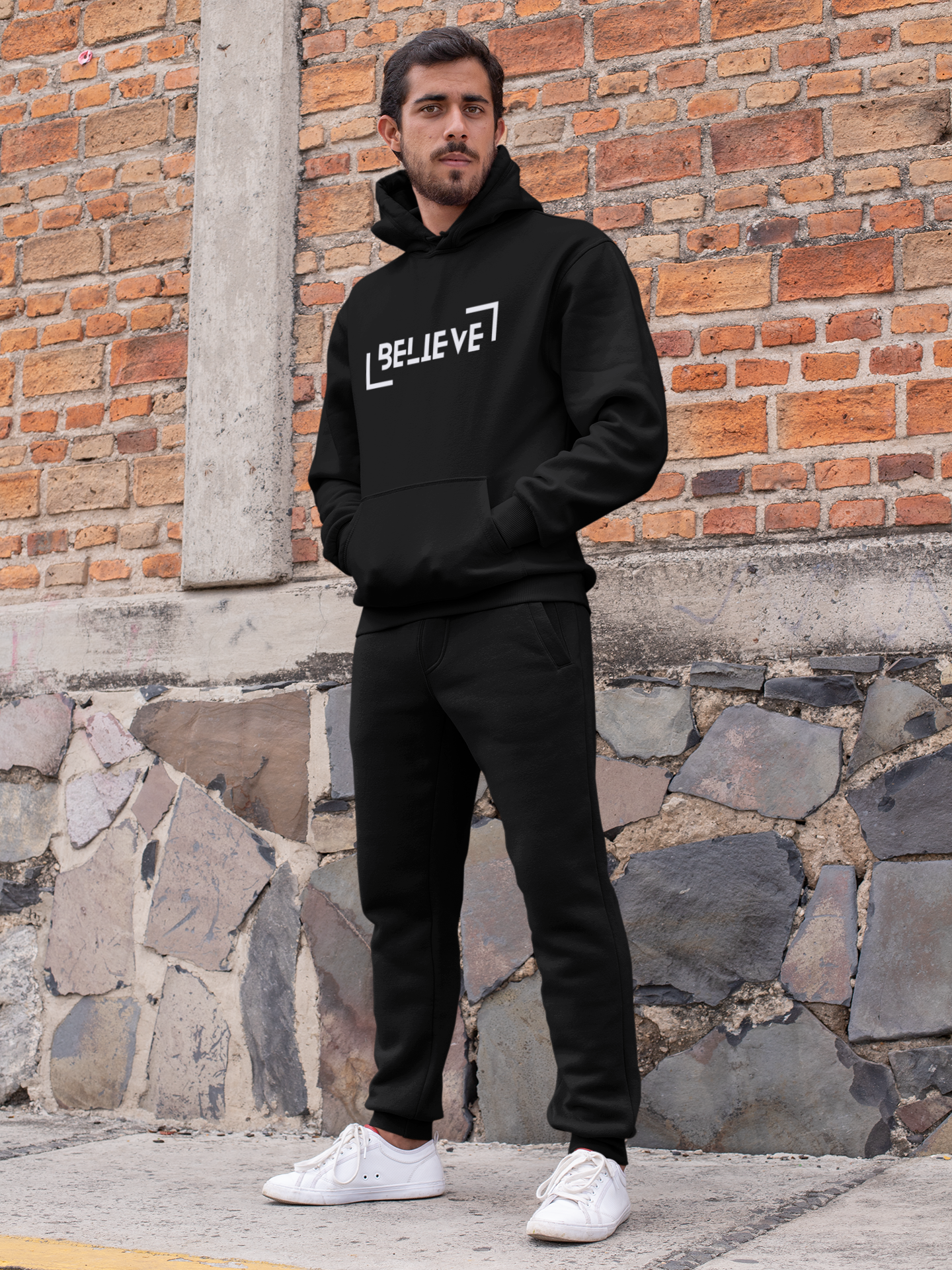 Believe Hooded Sweatshirt & Joggers Combo - Black