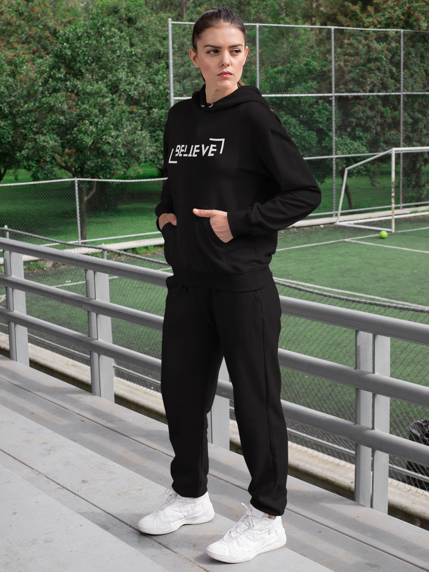 Believe Hooded Sweatshirt & Joggers Combo - Black